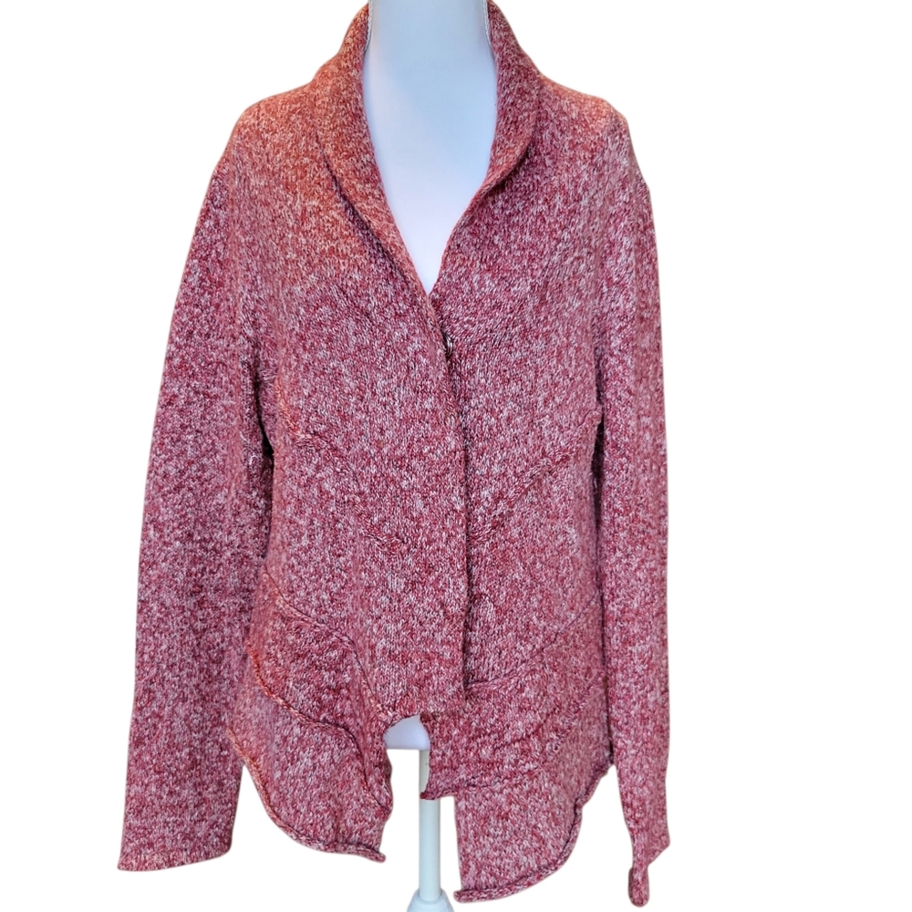 Fever Heathered Red Cotton Blend Snap Button Knit Cardigan